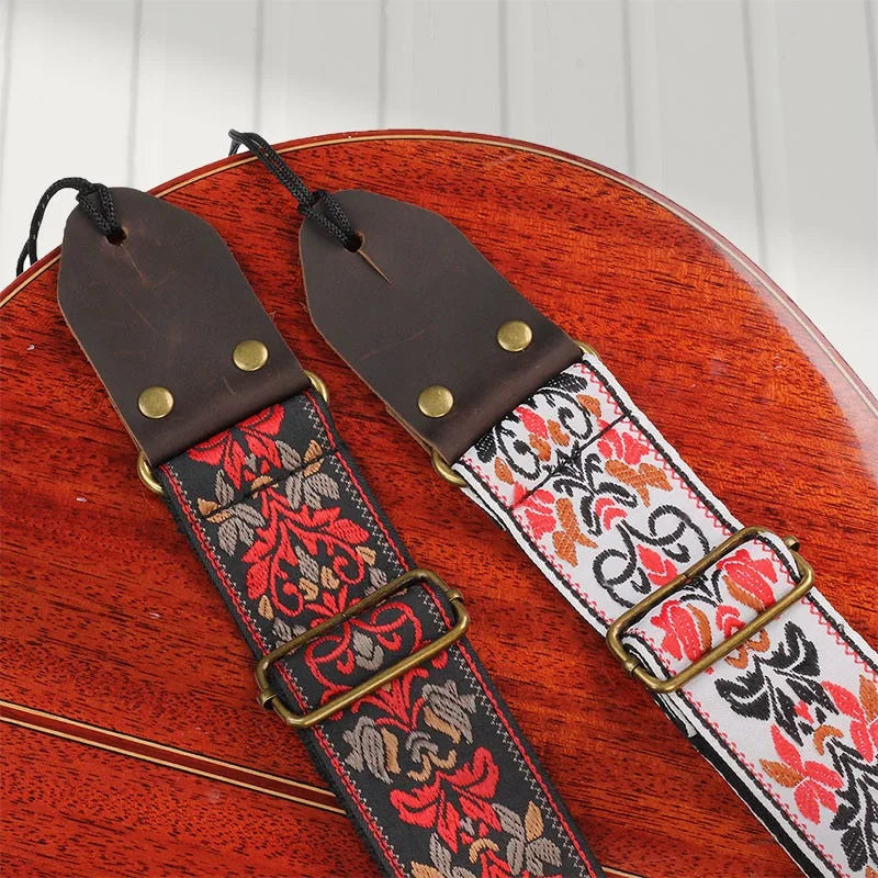 Embroidered Guitar Strap Soft Vintage Flowers Adjustable Creative