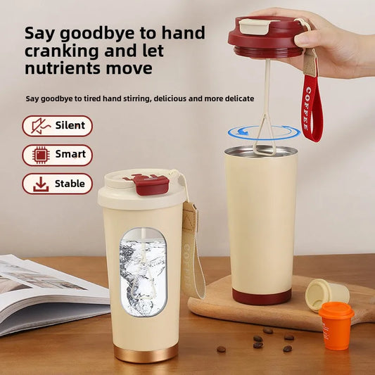 500ml Stainless Steel Coffee Milk Leak Proof Stir Cup Outdoor Office Business Portable Type-C Charge Automatic Self Stirring Mug Peaceful Pleasures Health and Wellness
