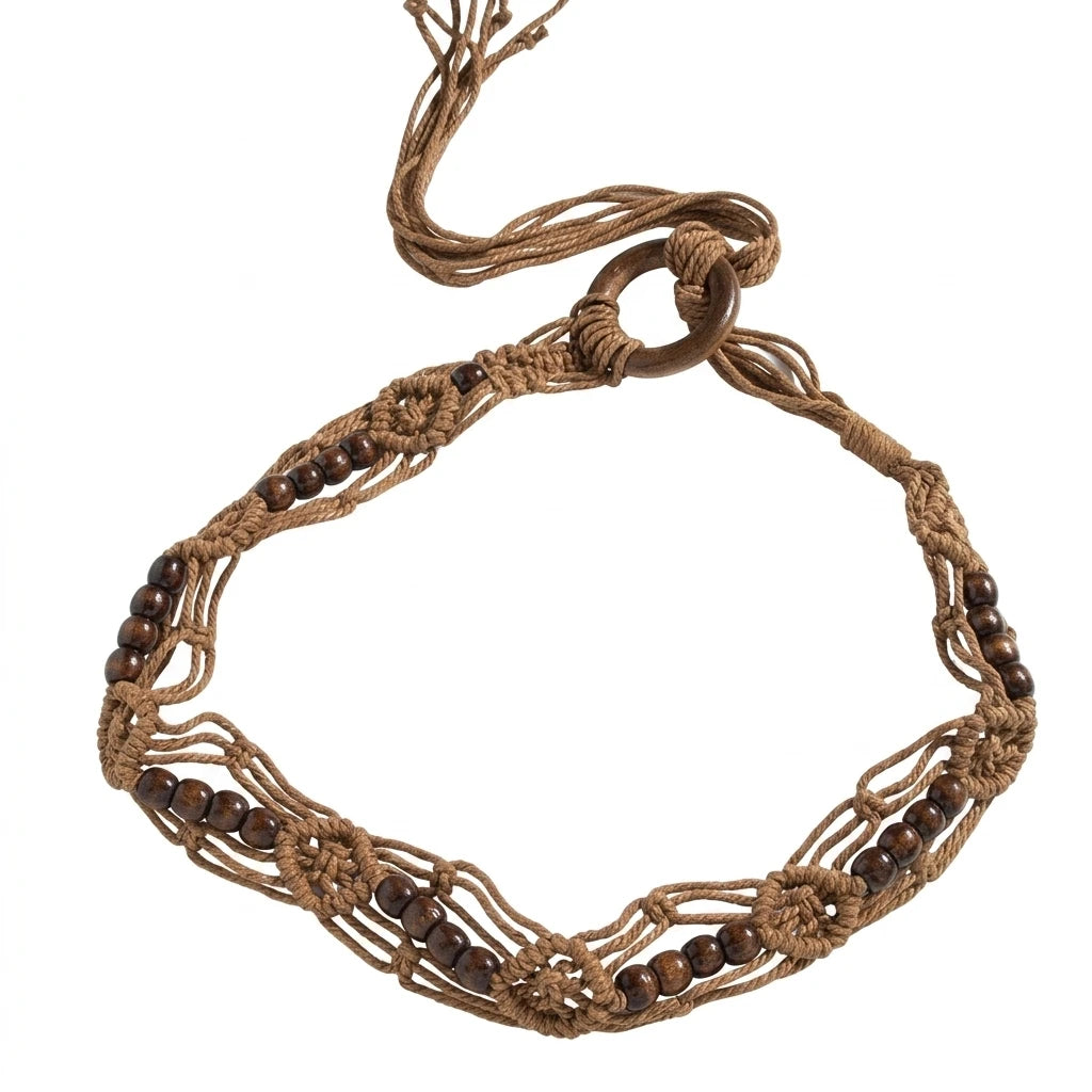 Bohemian Style Woven Belt for Women with Buckle Decoration Long Skirt Matching Peaceful Pleasures Health and Wellness light brown