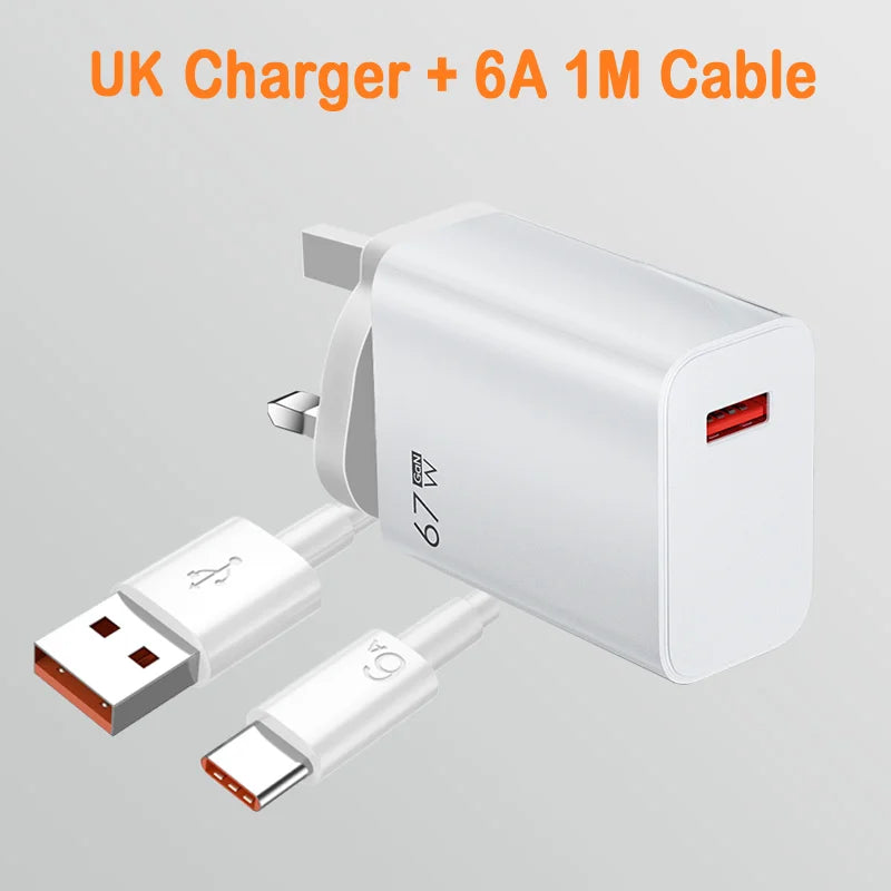 67W USB-C Fast Charger for Xiaomi Redmi POCO | 6A Adapter