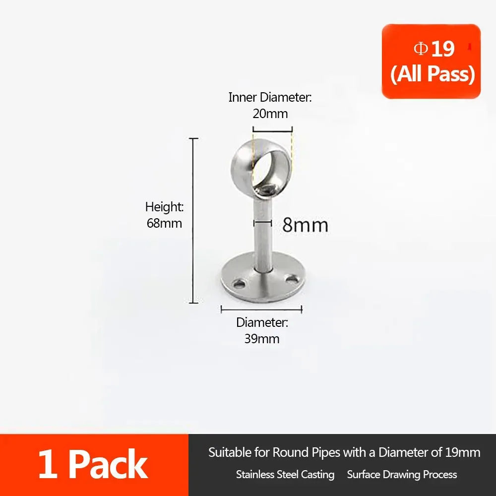 Stainless Steel Pipe Bracket 19/22/25mm | Wardrobe & Curtain Rod