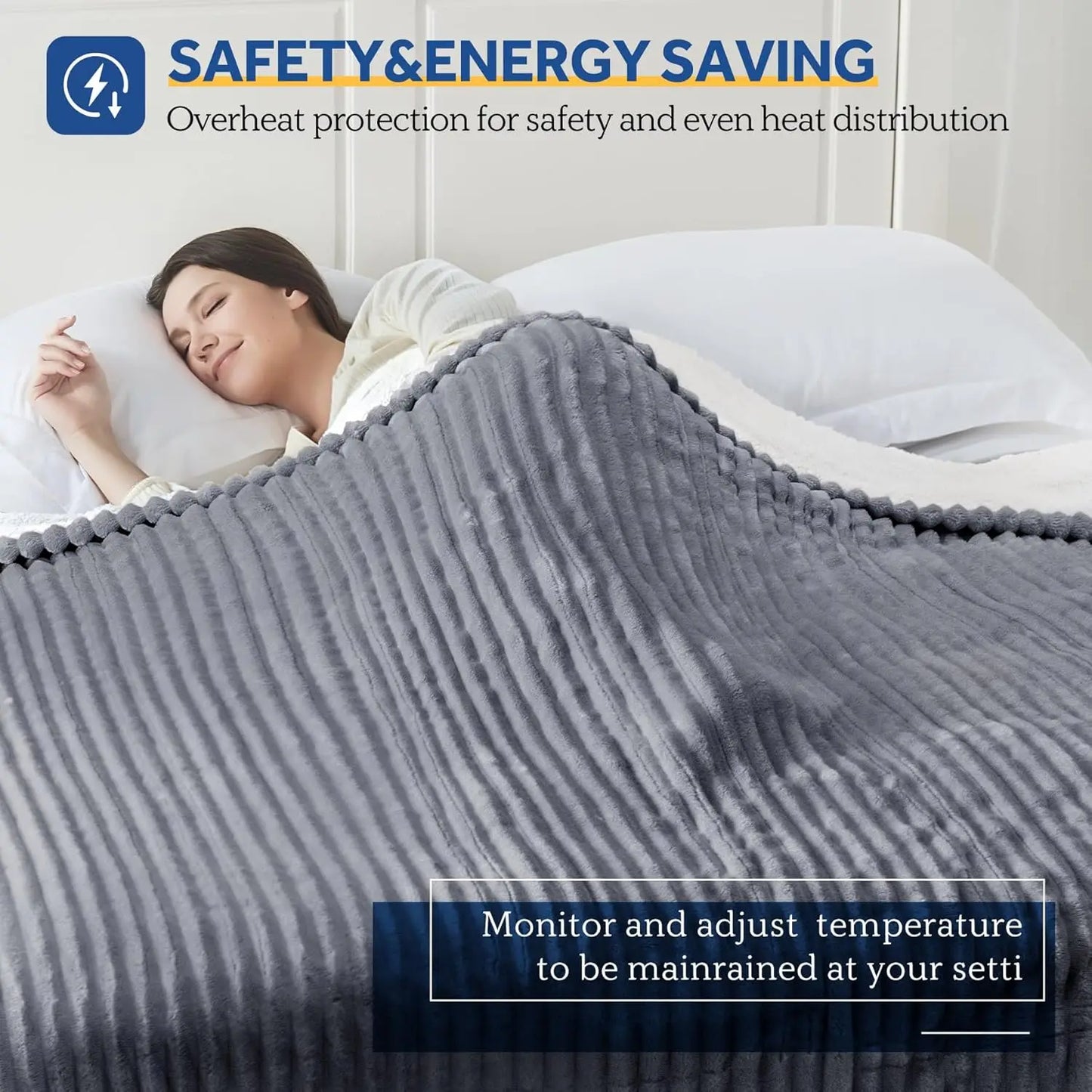 Reversible Heated Blanket Queen Size – Light Grey Peaceful Pleasures Health and Wellness