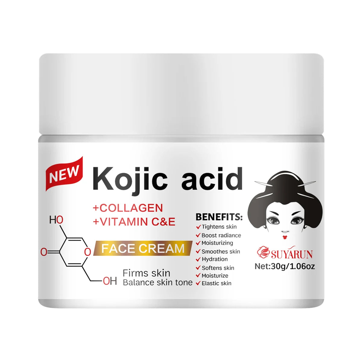 SUYARUN Propolis Vitamin E Kojic Acid Cream - Brightening, Moisturizing, Anti-Aging, Dark Spot Removal, All Skin Types. Peaceful Pleasures Health and Wellness 30g