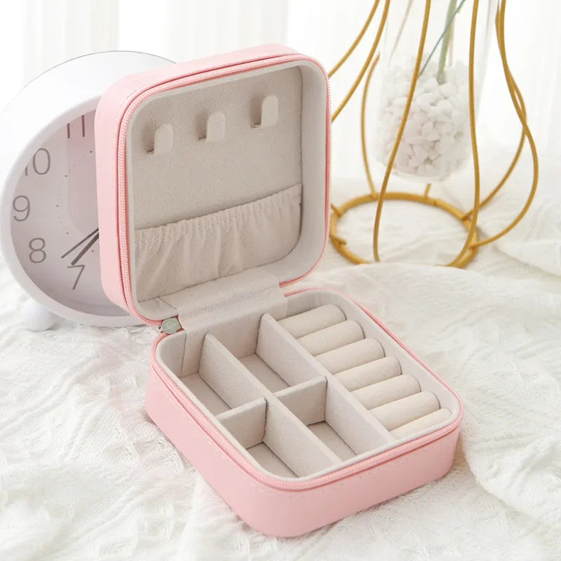 Travel PU Leather Jewelry Box – Zipper Case | Black Pink White Jewelry Travel Case Peaceful Pleasures Health and Wellness