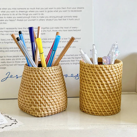 Hot Rattan Pen Holder Pen Holder for Desk Waterproof and Sturdy Pen Holder School Office Supplies Stationery Desk Organizer Peaceful Pleasures Health and Wellness