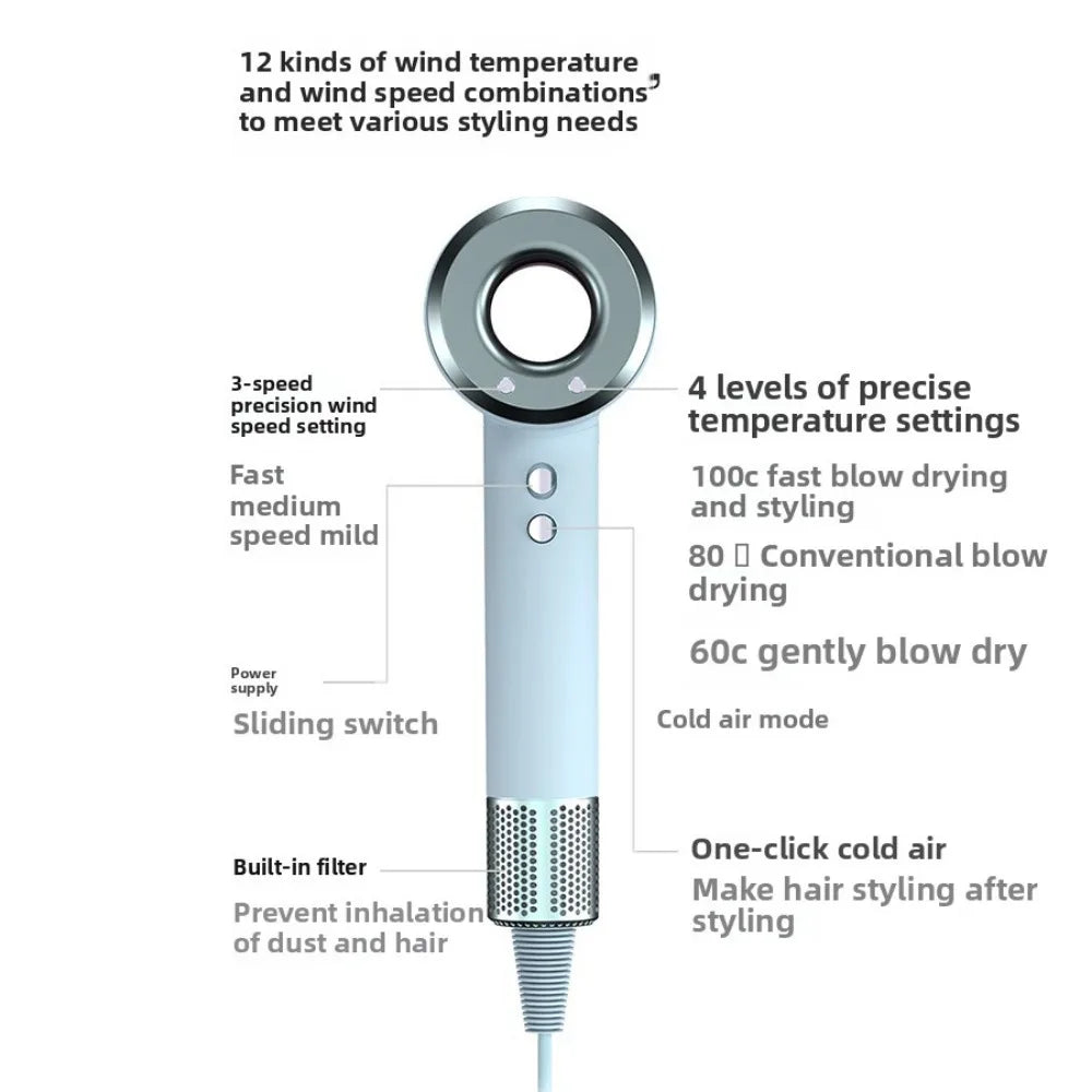2025 New Professional Hair Dryer with Temperature Control, Anion Functionality - Lightweight and Smooth Hair Styling Peaceful Pleasures Health and Wellness