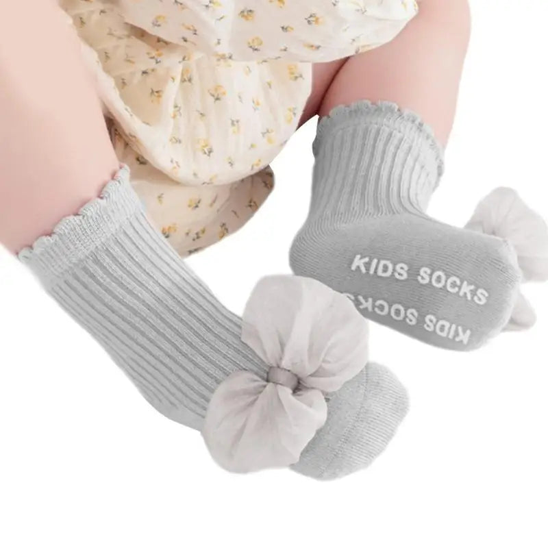 Kids Cotton Knee Socks Non-Slip Lace Bow | Ages 1–5