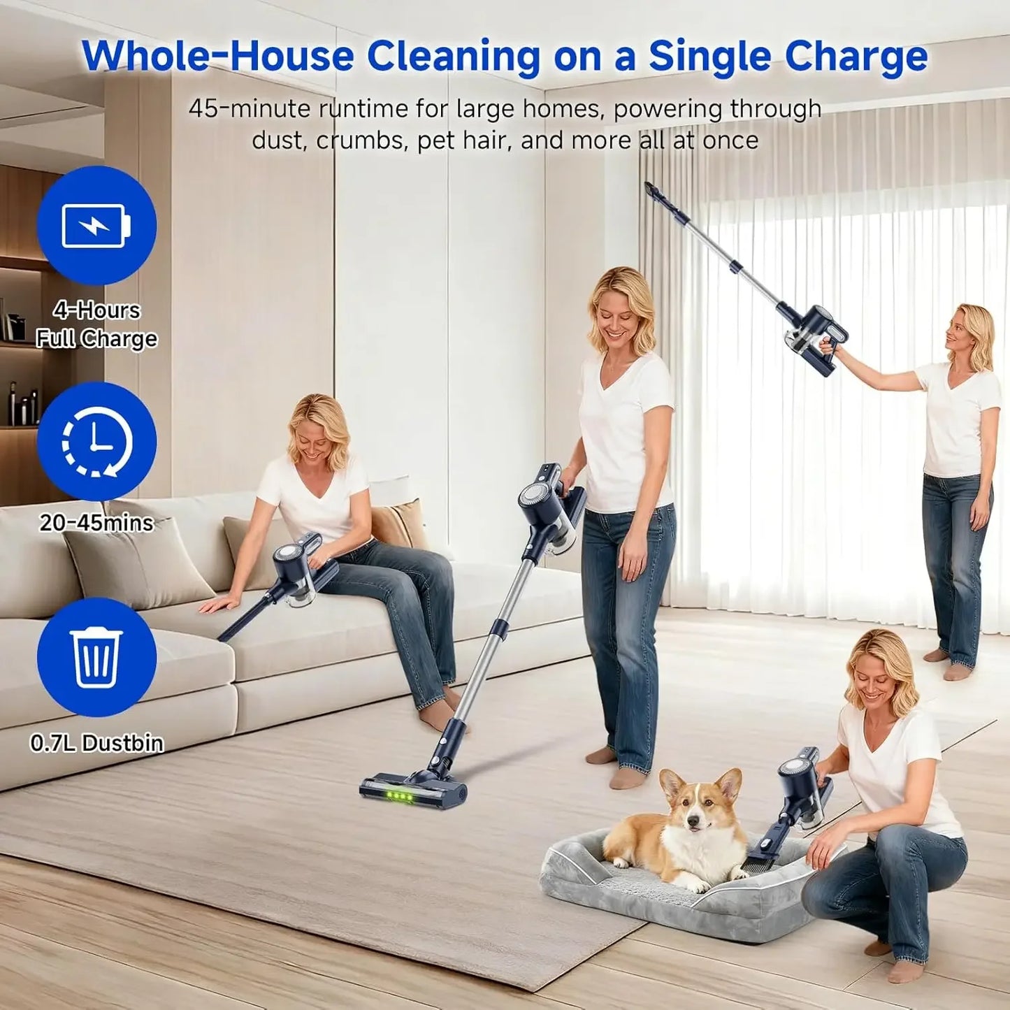 Cordless Vacuum Cleaner with 30KPa Suction, 6-in-1 Design for Pet Hair and Hard Floors Peaceful Pleasures Health and Wellness