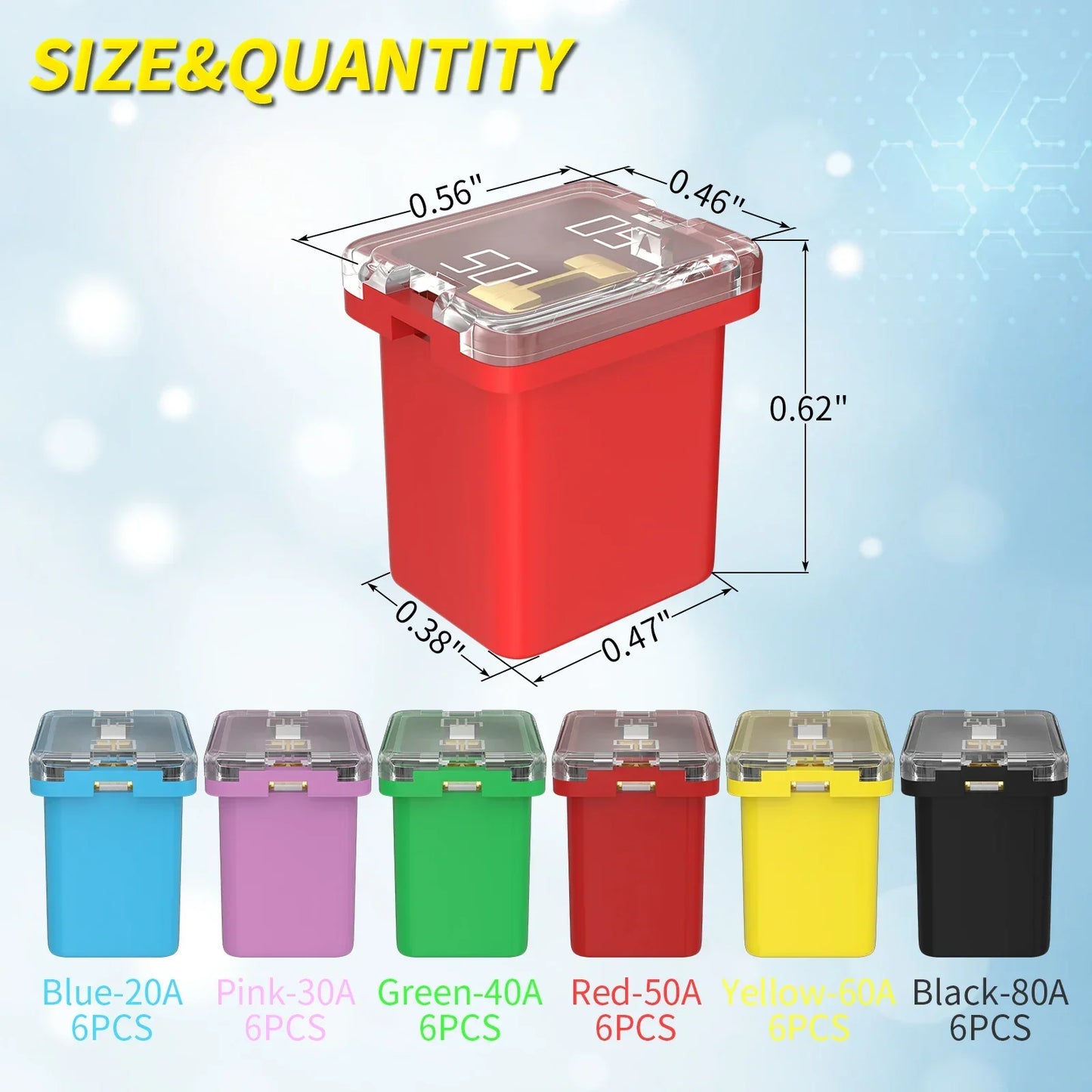 DaierTek 36Pcs Jcase Fuse Assortment Kit – 20A 30A 40A 50A 60A 80A Peaceful Pleasures Health and Wellness