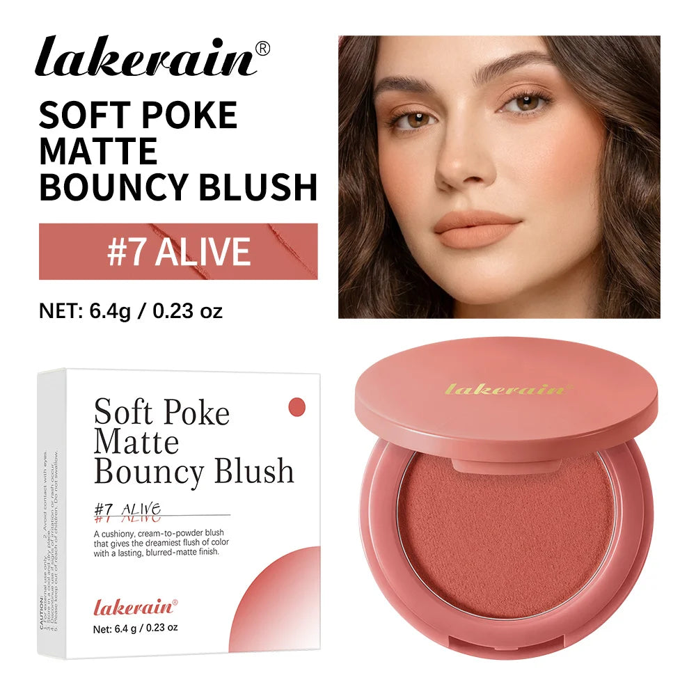 Lakerain Soft Poke Matte Blush Fresh Silky-smooth Skin Finish Long Lasting Luminosity Moisturizing Natural Matte Bouncy Blusher Peaceful Pleasures Health and Wellness 07 Alive