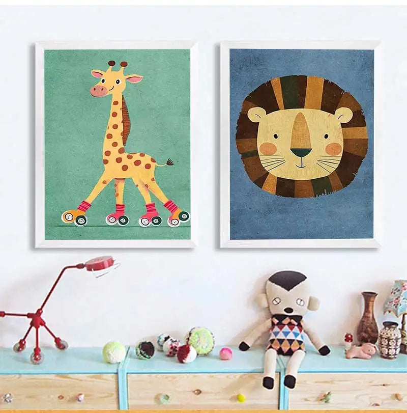 Funny Animal Balloon Canvas Wall Art | Kids Nursery Poster