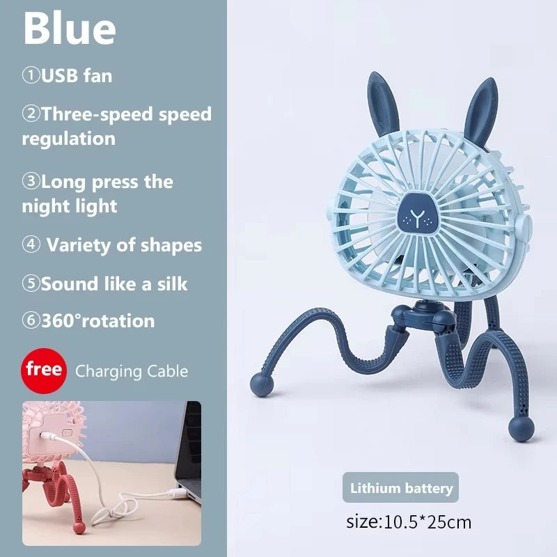 Baby Stroller Fan 360° Flexible Tripod USB Rechargeable | QIYOU