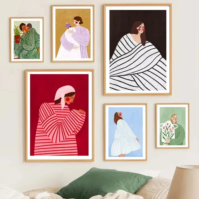 Fashion Retro Long Hair Girl Art Poster Abstract Avant-garde Girls Dorm Room Canvas Painting Bedroom Decorative Wall Art Peaceful Pleasures Health and Wellness