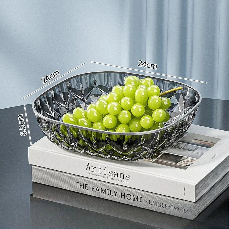 New Household Fruit Bowl Salad Dessert Biscuit Plate Plastic Square Transparent Tray Golden Edge Snack Plates Tableware Peaceful Pleasures Health and Wellness Silver Grey