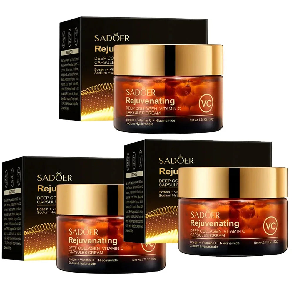 Vitamin C Capsule Cream Collagen Remove Wrinkle Cream Anti-Aging Firming Lifting Fade Fine Lines Moisturizing Brighten Skin Care Peaceful Pleasures Health and Wellness 3pcs