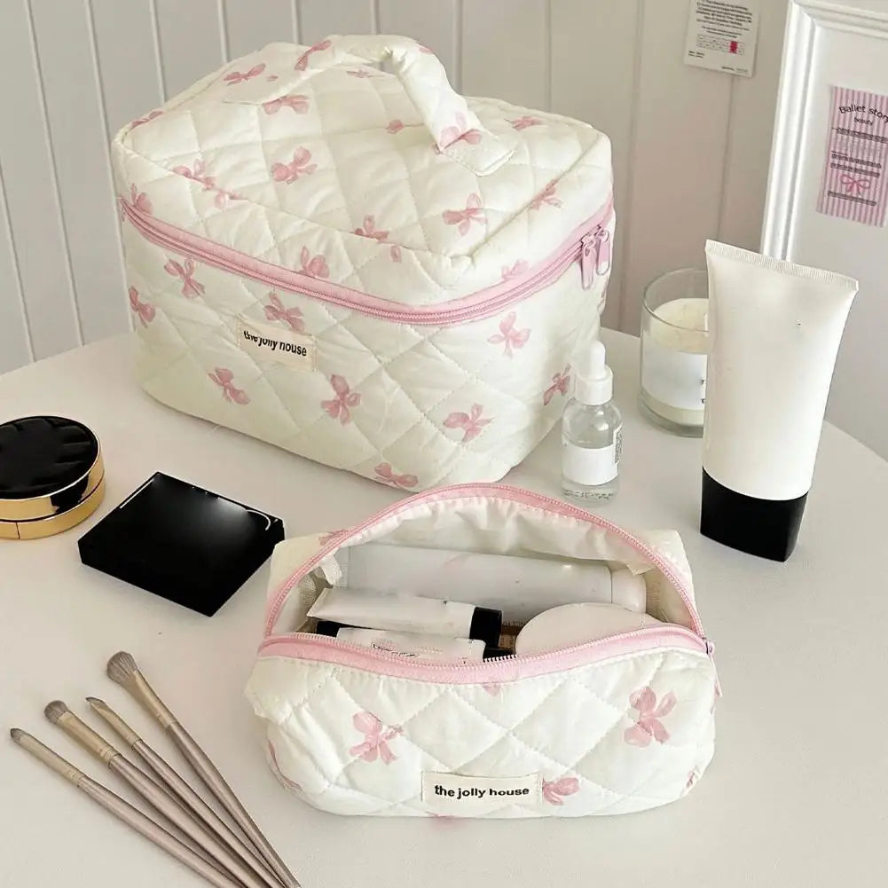 Quilted Makeup Bag 3 Sizes Floral Toiletry Cosmetic Pouch Makeup Organizer Travel Floral Bag for Bridesmaid Gifts, Daily Use Peaceful Pleasures Health and Wellness
