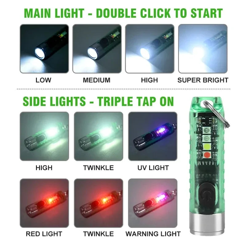 ESMARTER Mini EDC Keychain Flashlight 400LM USB-C UV Magnetic