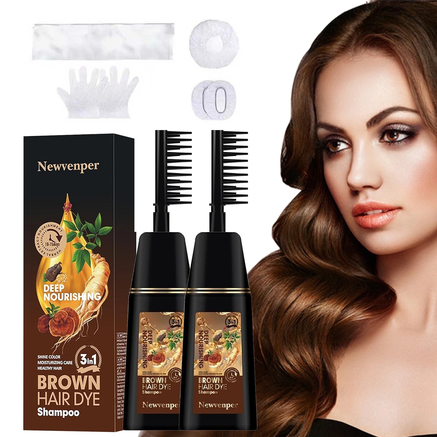 2 Pcs Brown Hair Color Shampoo with Instant Dye Peaceful Pleasures Health and Wellness Brown