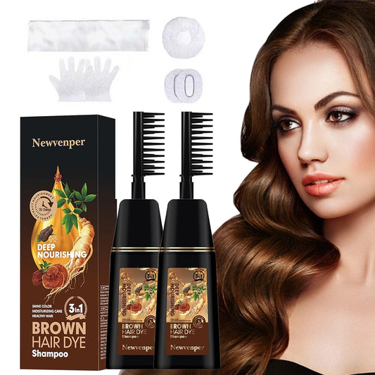 2 Pcs Brown Hair Color Shampoo with Instant Dye Peaceful Pleasures Health and Wellness Brown
