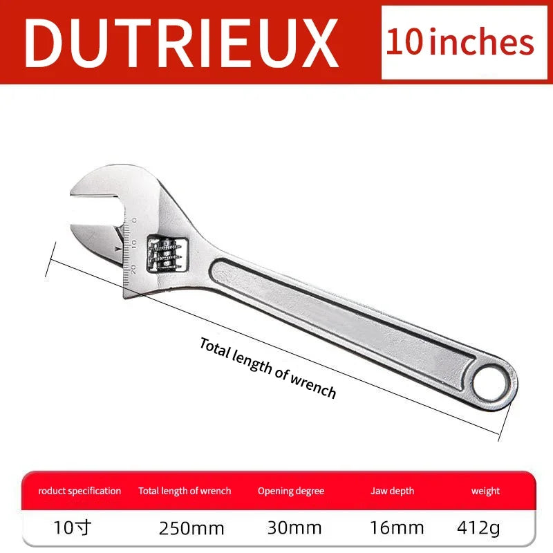 Adjustable Wrench Large Openin Long Handle Universal Spanner Clamp Wrench Carbon Steel Mechanical Workshop Hand Repair Tools Peaceful Pleasures Health and Wellness silvery 10-Inch