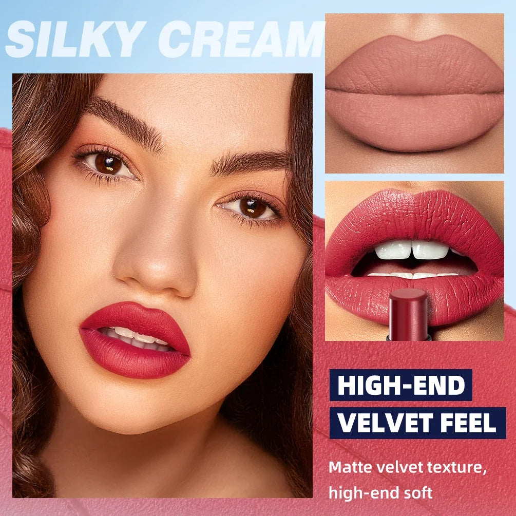 QIBEST Nude Velvet Matte Lipstick Long-lasting Lip Stain Not Stick Cups Lipstick Red Green Orange Black White Lip Tint Makeup Peaceful Pleasures Health and Wellness