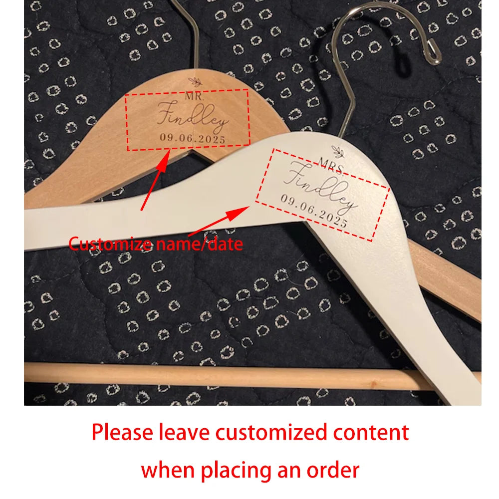 Personalized Mr & Mrs Engraved Wood Hangers – Wedding Gift Set