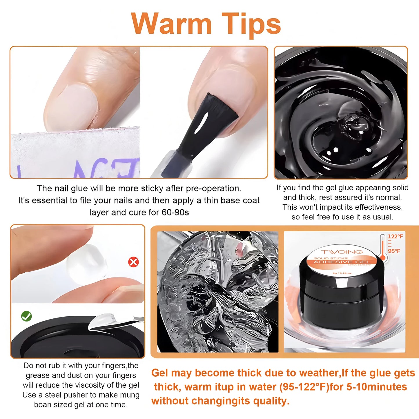 TWOING 15g Multifunctional Solid Nail Tips Gel - Non-Stick Hand Nail Gel Rhinestone Gel For DIY Manicure At Home Long Lasting Peaceful Pleasures Health and Wellness