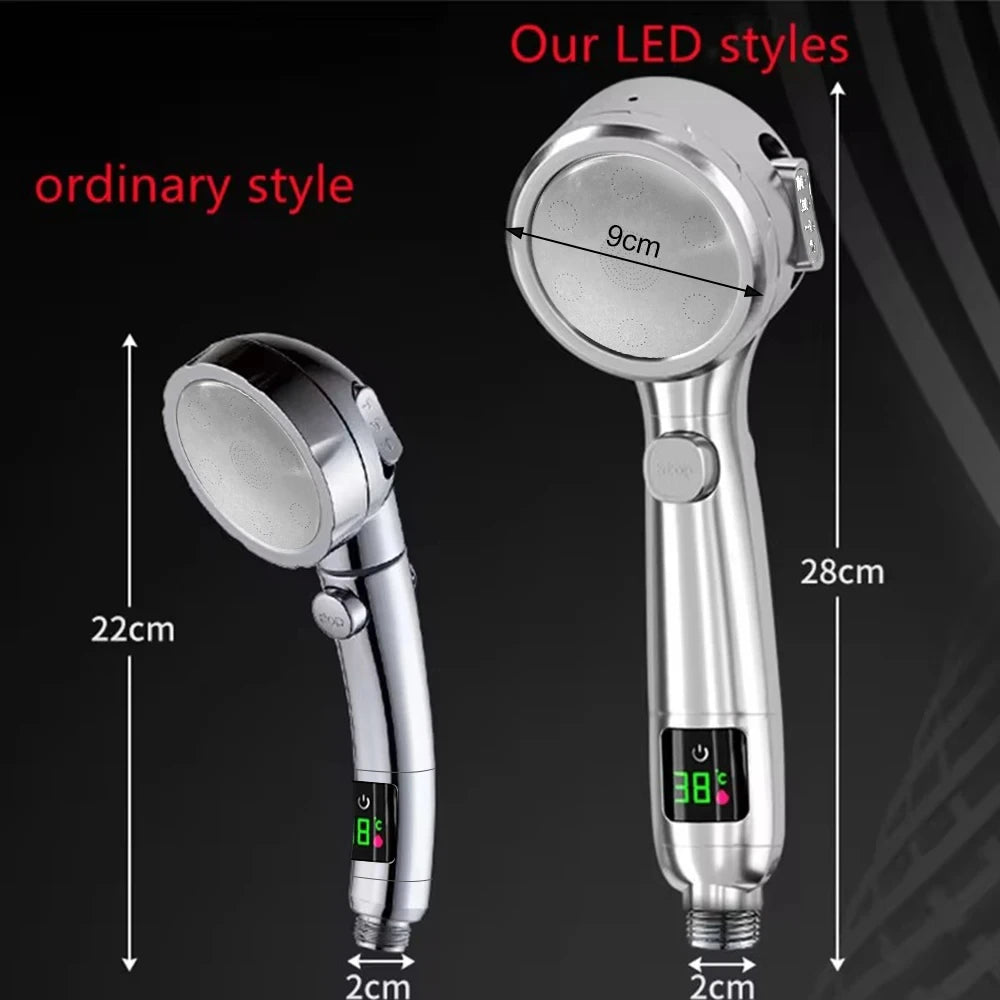 High Pressure Handheld Shower Head with LED Temp Display