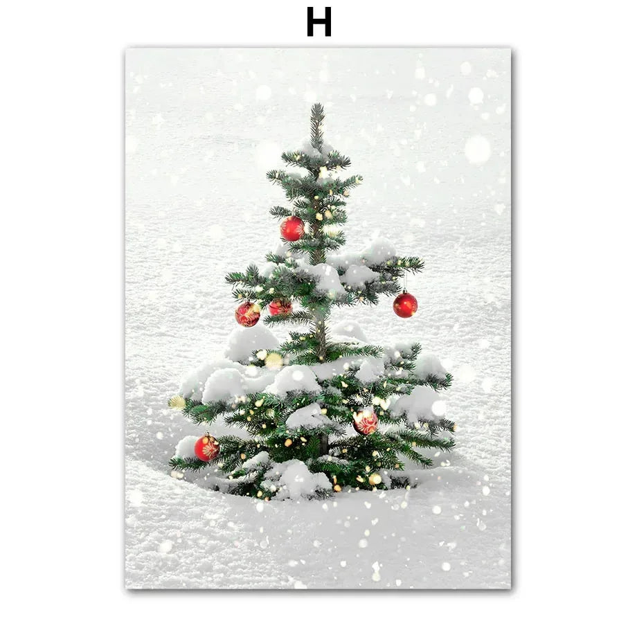 Nordic Christmas Canvas Wall Art – Tree, Deer & Vintage Car Canvas Wall Art Peaceful Pleasures Health and Wellness H 50x70cm Unframed