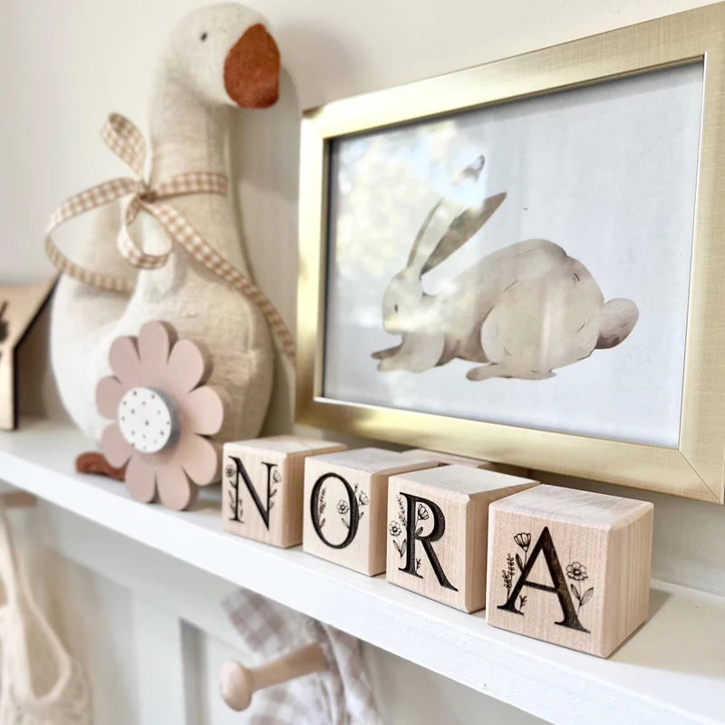 Personalized Engraved Wood Name Blocks | Baby Nursery Gift