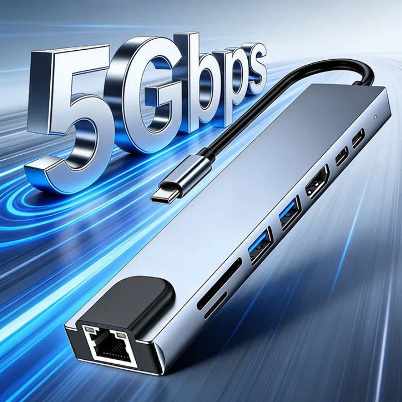 DIXSG 8-in-1 USB-C Hub – 4K HDMI, RJ45 & PD Charging