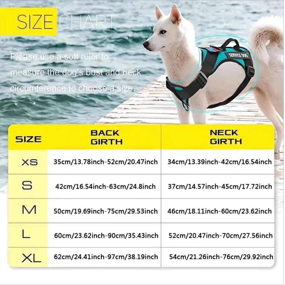 Reflective Service Dog Vest Harness with 5 Patches | Adjustable
