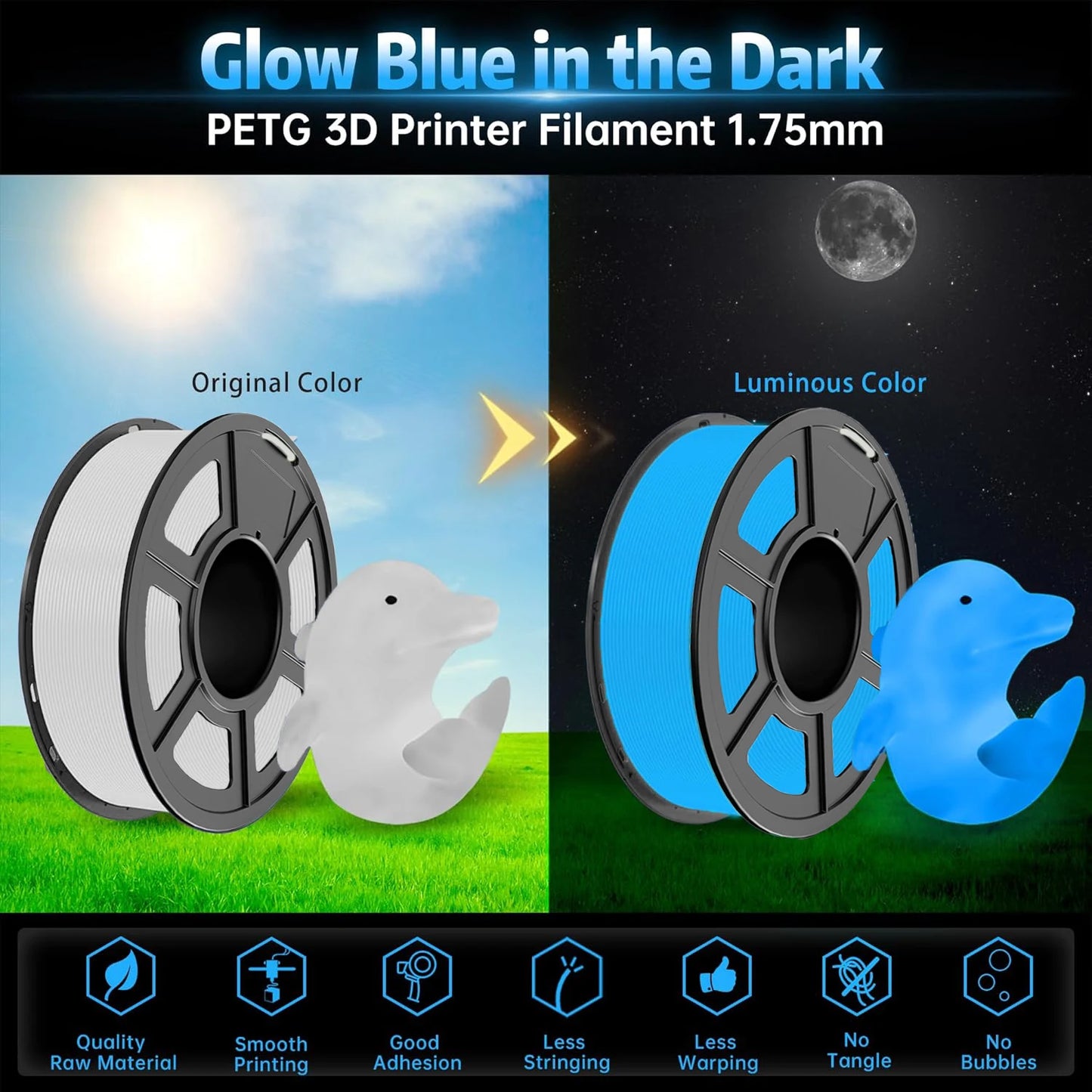 Luminous Rainbow PLA Filament 1.75mm | 3D Maliang FDM
