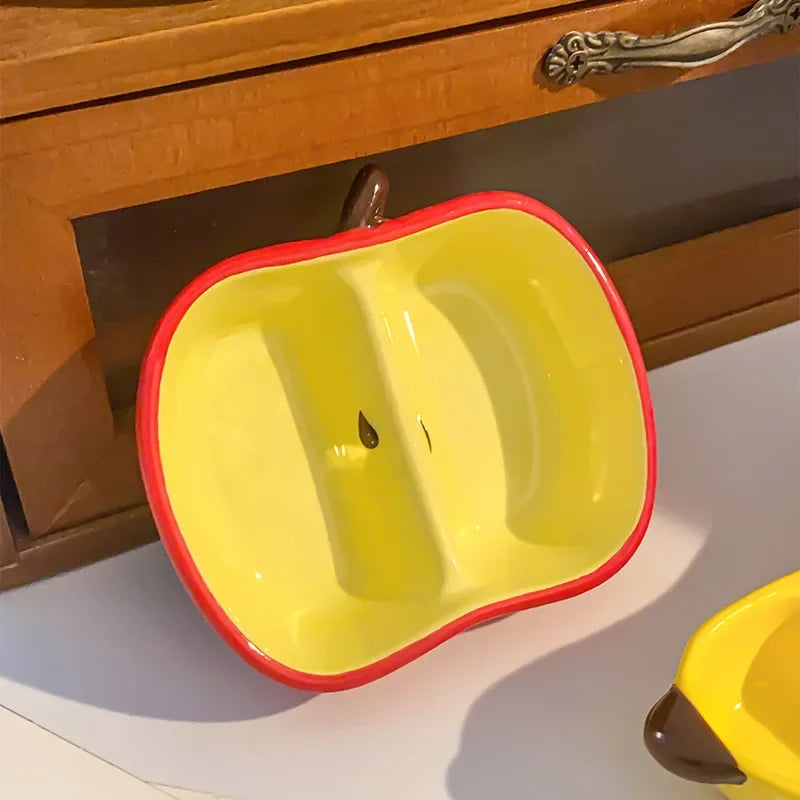 Ceramic Dipping Dish Household Flavor Dish Fruit Shaped Dish Dining Table High Aesthetic Value Apple Banana Seasoning Snack Dish Peaceful Pleasures Health and Wellness