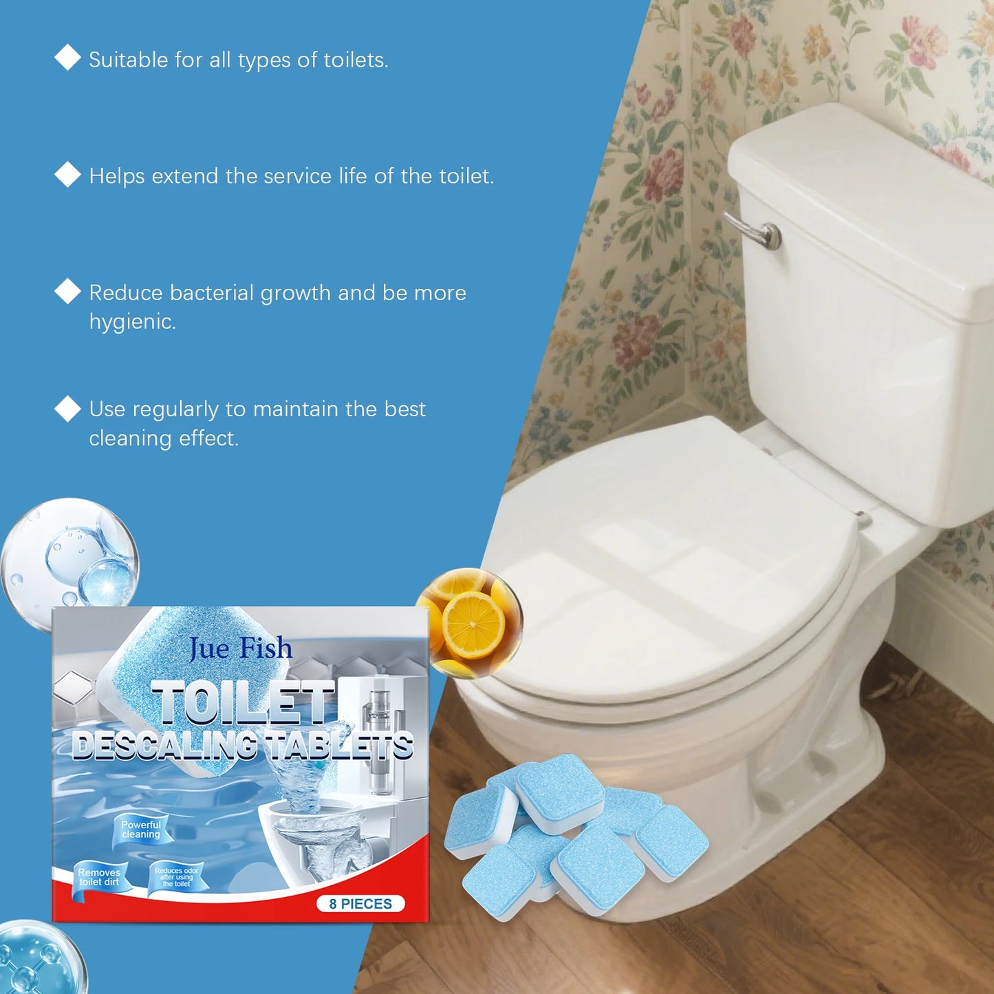 Toilet Descaling Tablets 8-Pack | Remove Stains & Odors