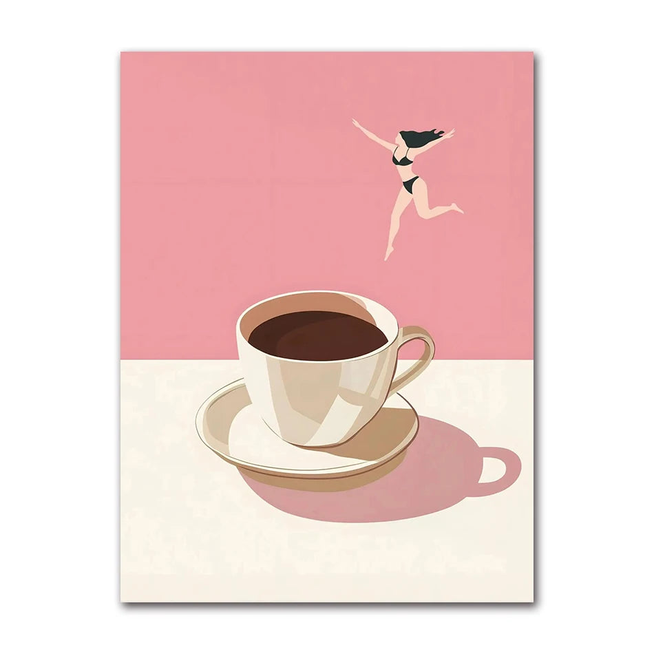 Good Morning Coffee Diver Poster Retro Funny Minimalist Food Espresso Lover Canvas Painting Wall Art Home Room Decor Peaceful Pleasures Health and Wellness 61731-02 50x70cm Unframed