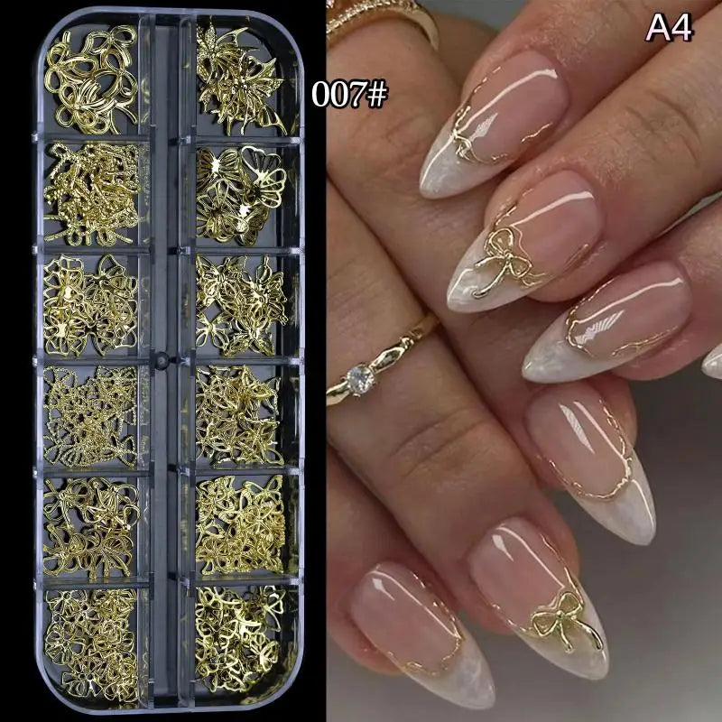 3D Nail Charms Set – Punk Rivets, Bows & Rhinestones, 12 Grid