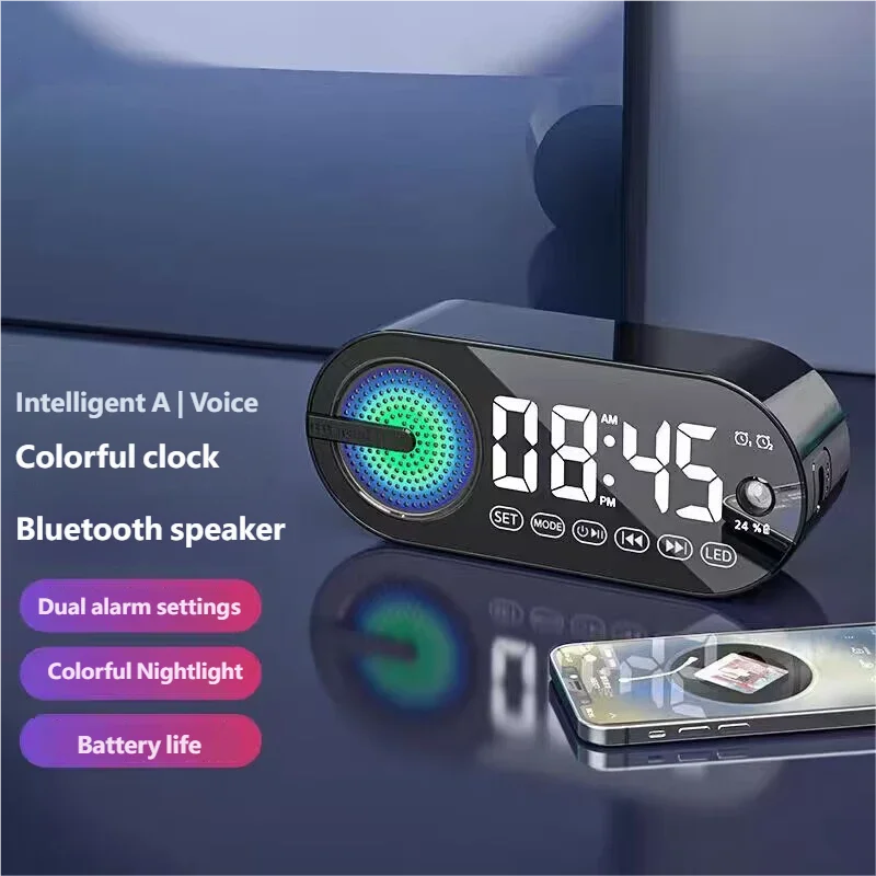 HOMEFISH Bluetooth Speaker Mini Alarm Clock | Portable Subwoofer Bluetooth Alarm Speaker Peaceful Pleasures Health and Wellness