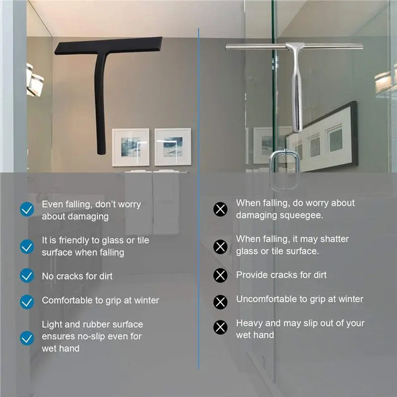 A36T-Hook-Free Black Squeegee For Glass For Bathroom Shower Doors Mirrors Tiles Car Windows Streak Free Cleaning Peaceful Pleasures Health and Wellness