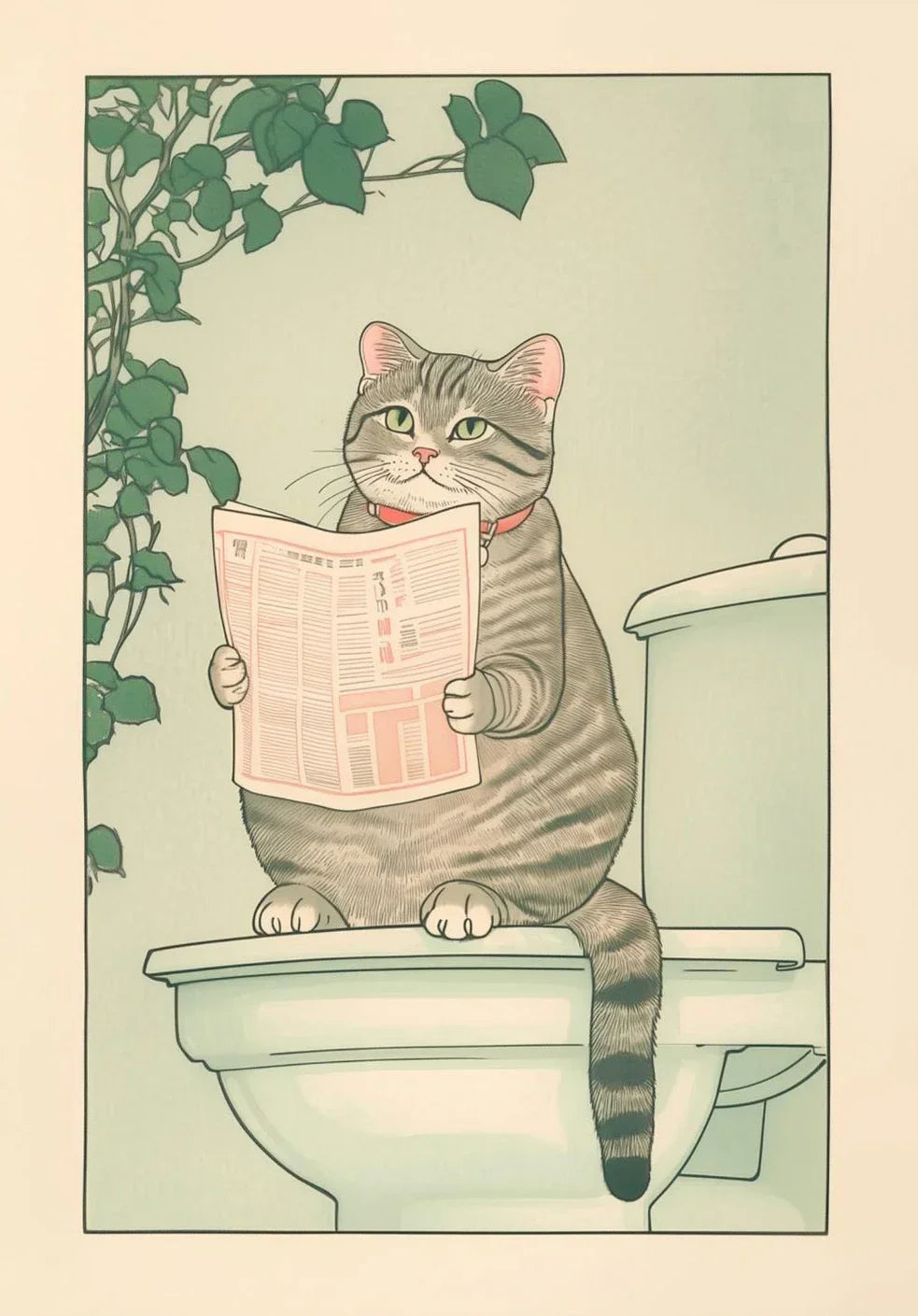 Funny Tabby Cat Bathtub Canvas Print | Japanese Bathroom Wall Art