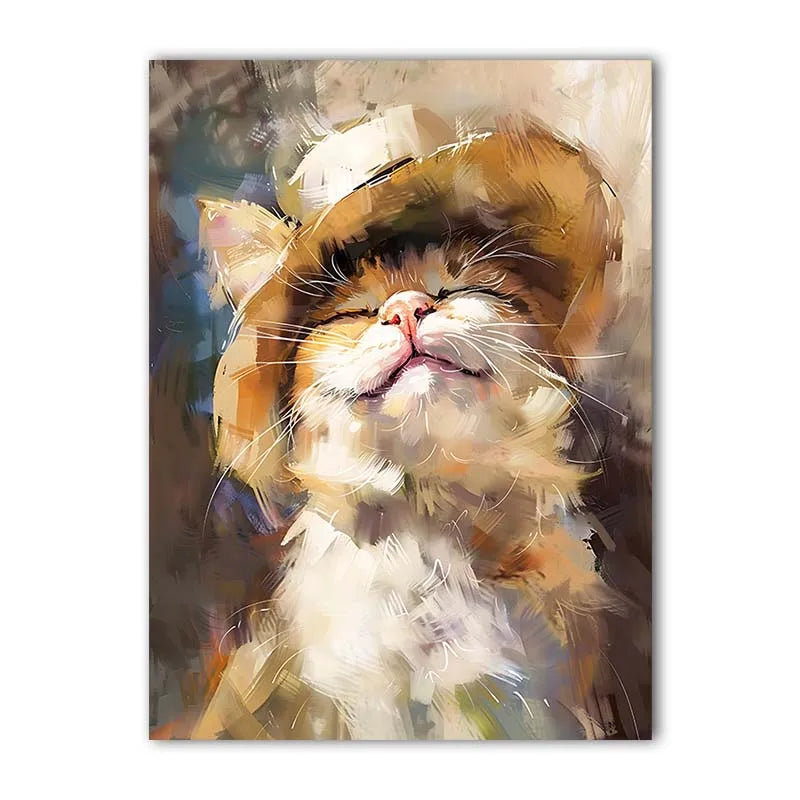Animals Wall Art Cute Smiling Cat Oil Vintage Canvas Painting Nordic Style Poster Prints Bedroom Living Room Wall Decor Peaceful Pleasures Health and Wellness 02 40x60cm No Frame China Mainland