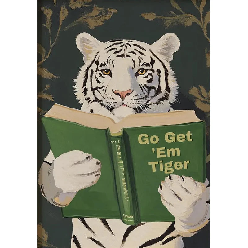 Animal Reading Canvas Poster | Kids Room Inspirational Wall Art