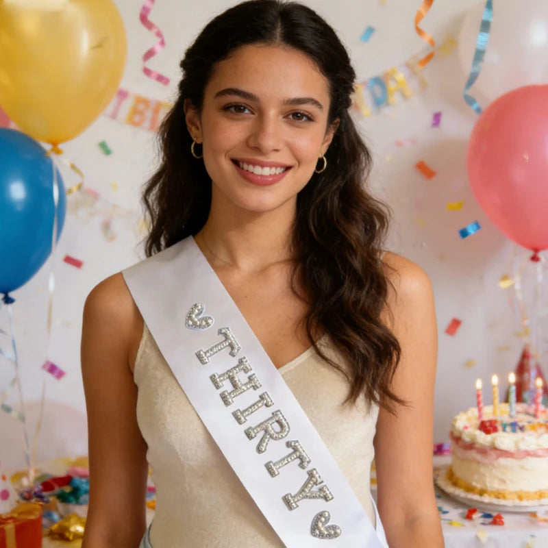 30th Birthday Sparkle Sash – Diamanté Pearl Party Gift Birthday Party Sash Peaceful Pleasures Health and Wellness