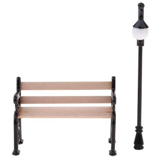 Miniature Street Lamp & Park Bench Fairy Garden Figurine Set Miniature Garden Figurine Oasis Select