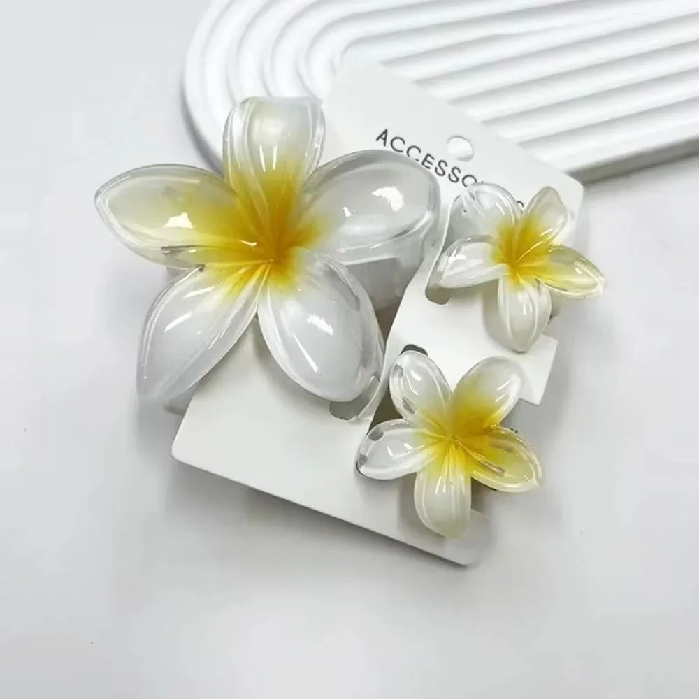 3-Pack Plumeria Flower Hair Claw Clips – Gradient Acrylic Set