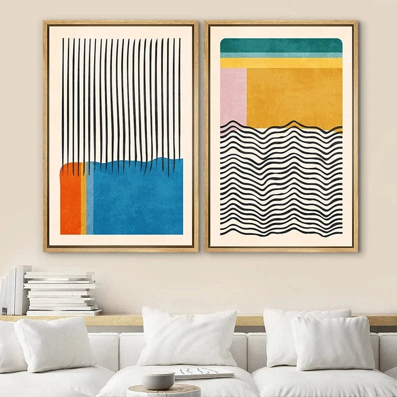 3-Piece Abstract Geometric Color Block Canvas Wall Art Set
