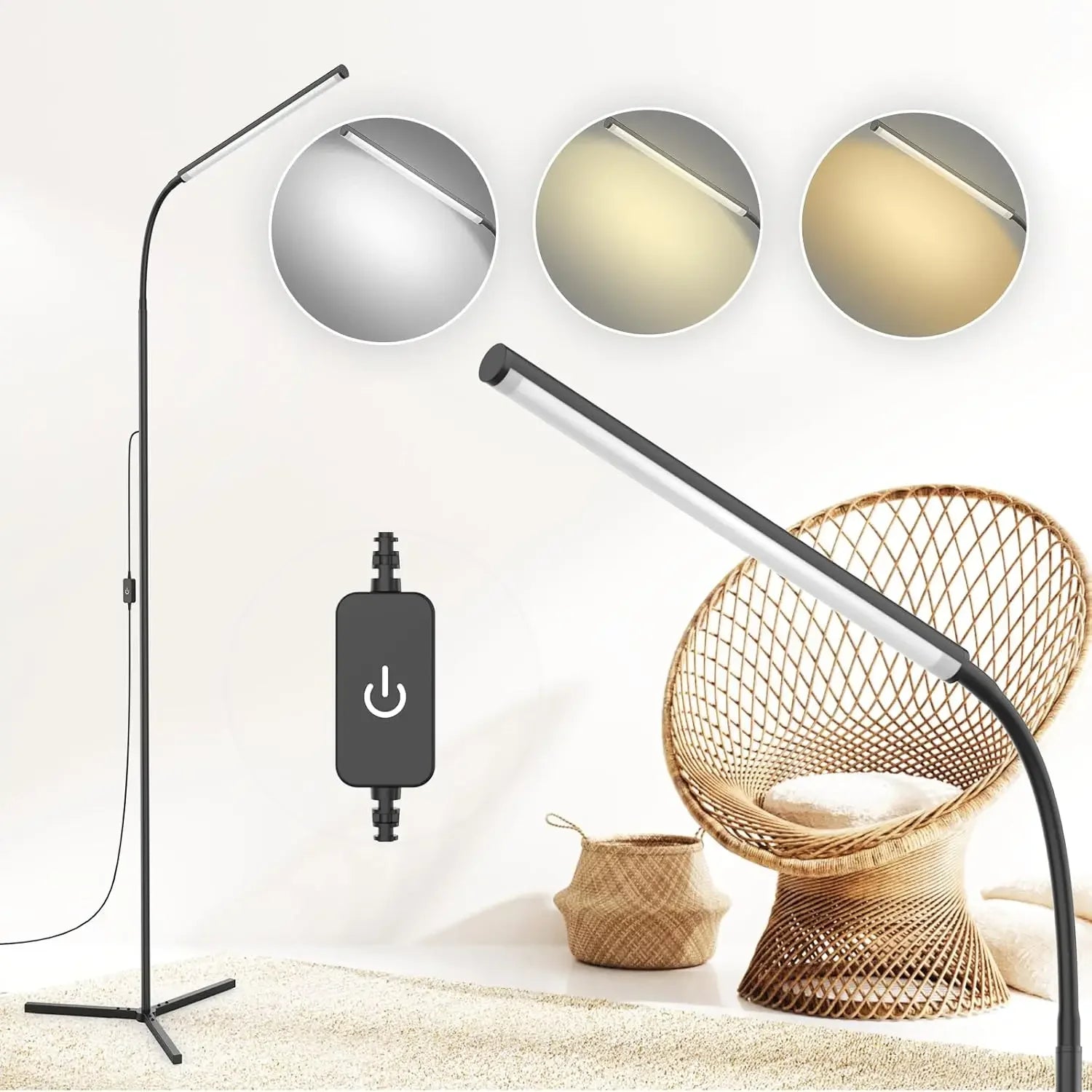 Touch Control Adjustable LED Floor Lamp with Stepless Dimming and Eye-Caring Design for Living Room, Bedroom & Office Peaceful Pleasures Health and Wellness United States