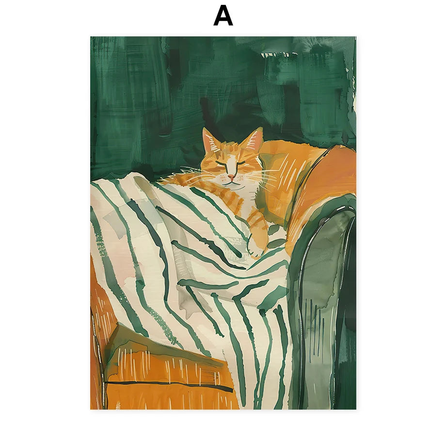 Woman & Cat Abstract Canvas Wall Art Print | Home Décor