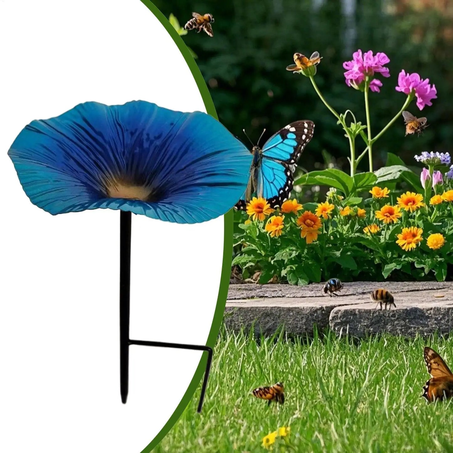 Flower Metal Bird Bath with Garden Stake & Removable Bowl