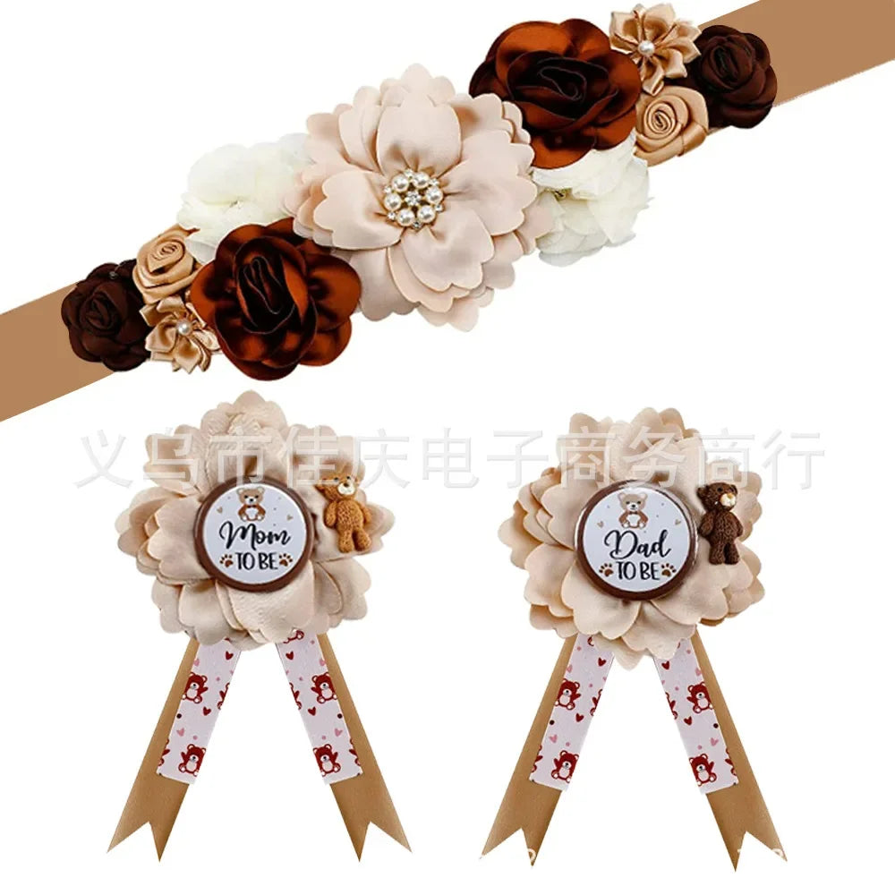 Flower Sash Set-Baby Shower Mom to Be Daddy to Be Corsage Pin- Belt for Maternity Dress Photo Props حزام Пояс Cinturón Ceinture Peaceful Pleasures Health and Wellness colors 20